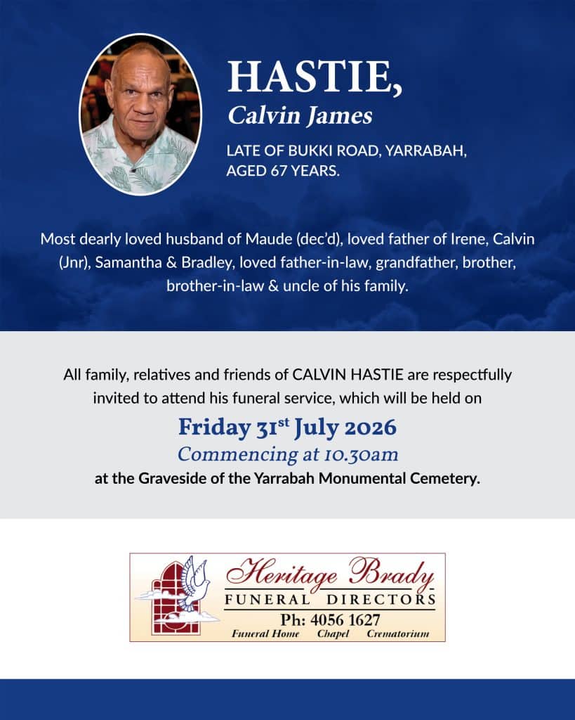 Obituary banner featuring a round photo of calvin james hastie on the left and his name with funeral details on a blue background: age 67, funeral date to follow.